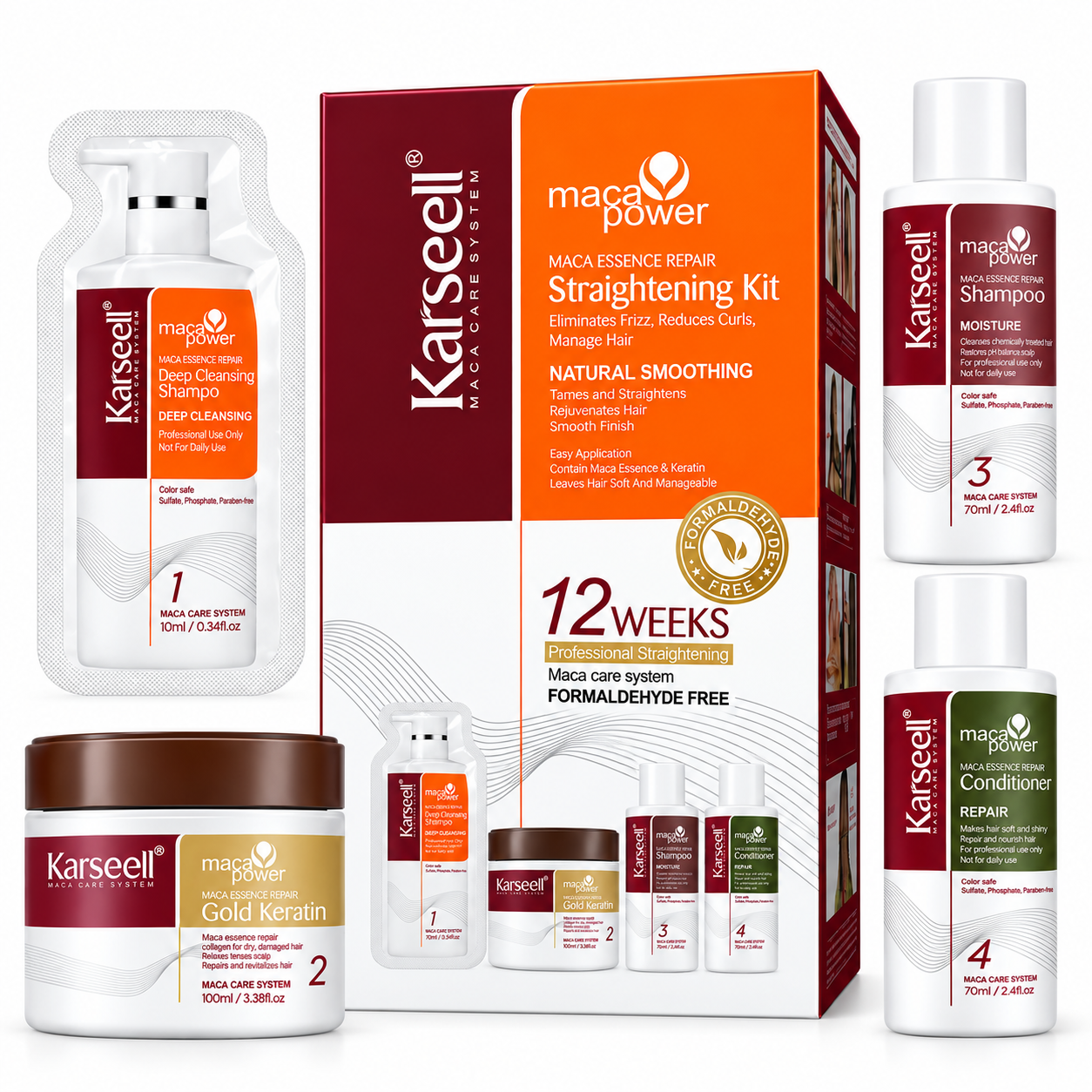 KARSEELL kit de alisado profesional con queratina, champú y acondicionador