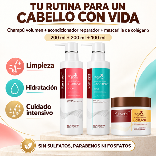 Pack Maschera per Capelli al Collagene + Shampoo Volumizzante + Balsamo Riparatore