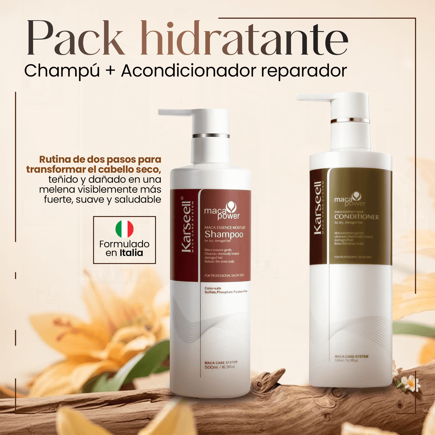 Pack champú hidratante + acondicionador reparador 500ml