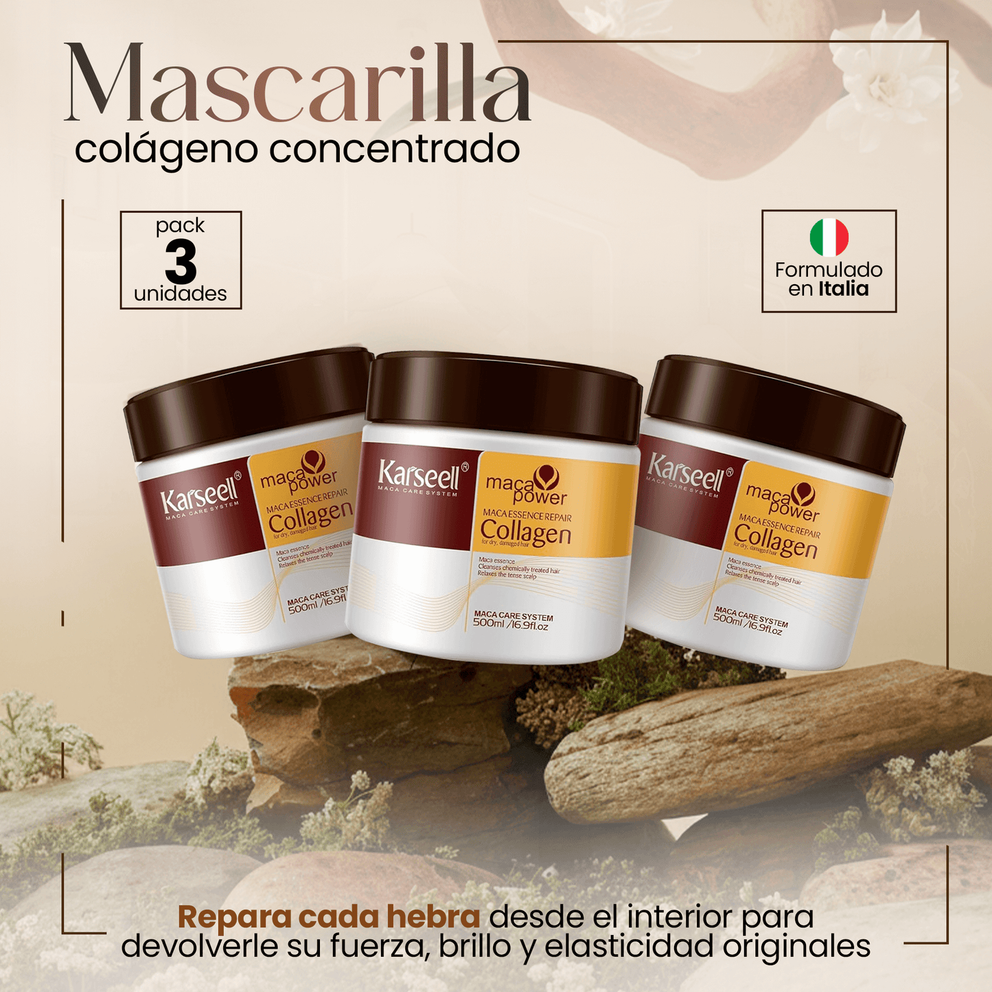 Pack 3 mascarilla capilar profesional colágeno 500ml