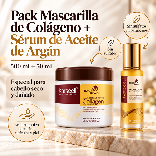 Pack Reparación Capilar: Mascarilla de Colágeno 500 ml + Sérum de Aceite de Argán 50 ml