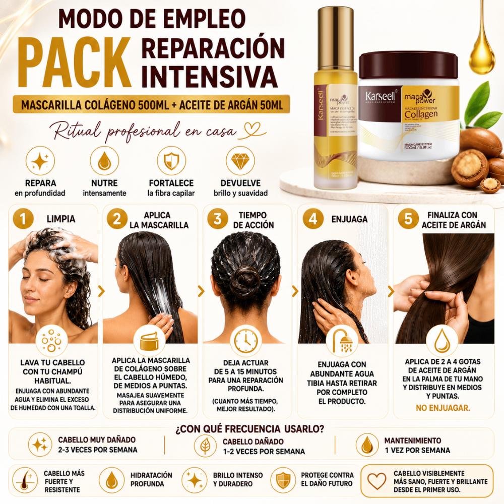 Pack Reparación Mascarilla Capilar de Colágeno 500ml + Sérum de Aceite de Argán 50ml