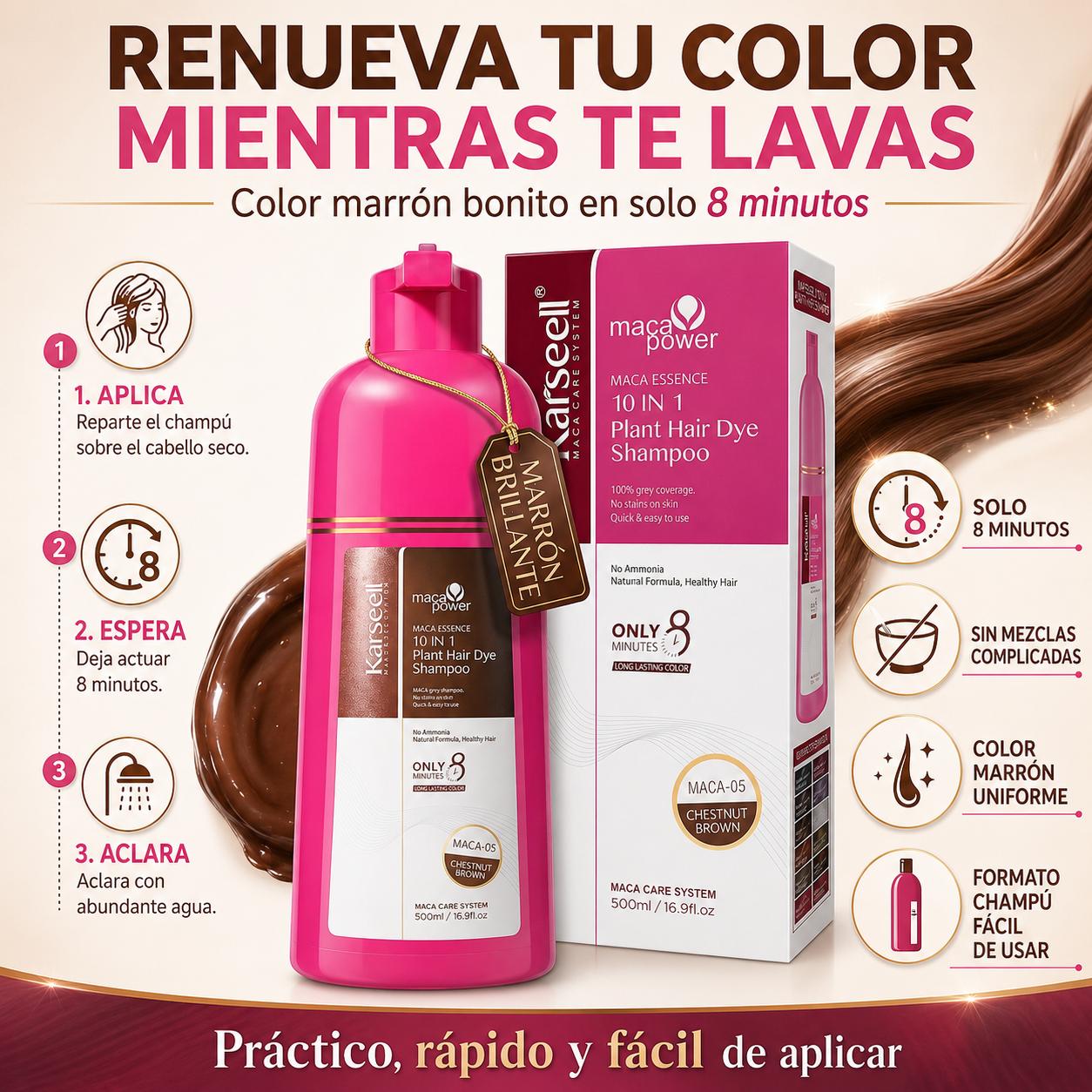 Champú Tinte Castaño Natural Chestnut Brown 500ml