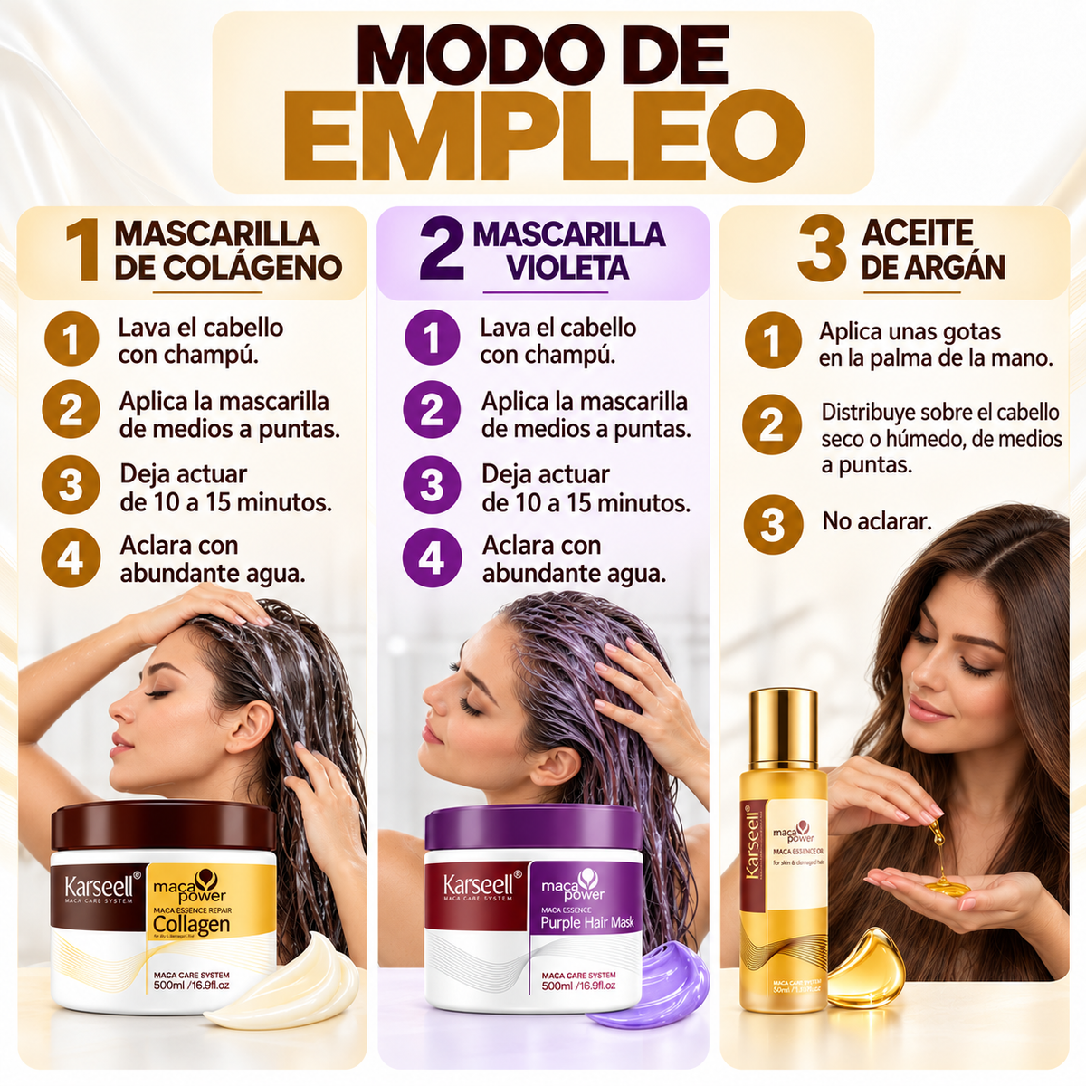 Pack Mascarilla Colágeno 500ml + Mascarilla Violeta 500ml + Sérum de Aceite de Argán 50ml