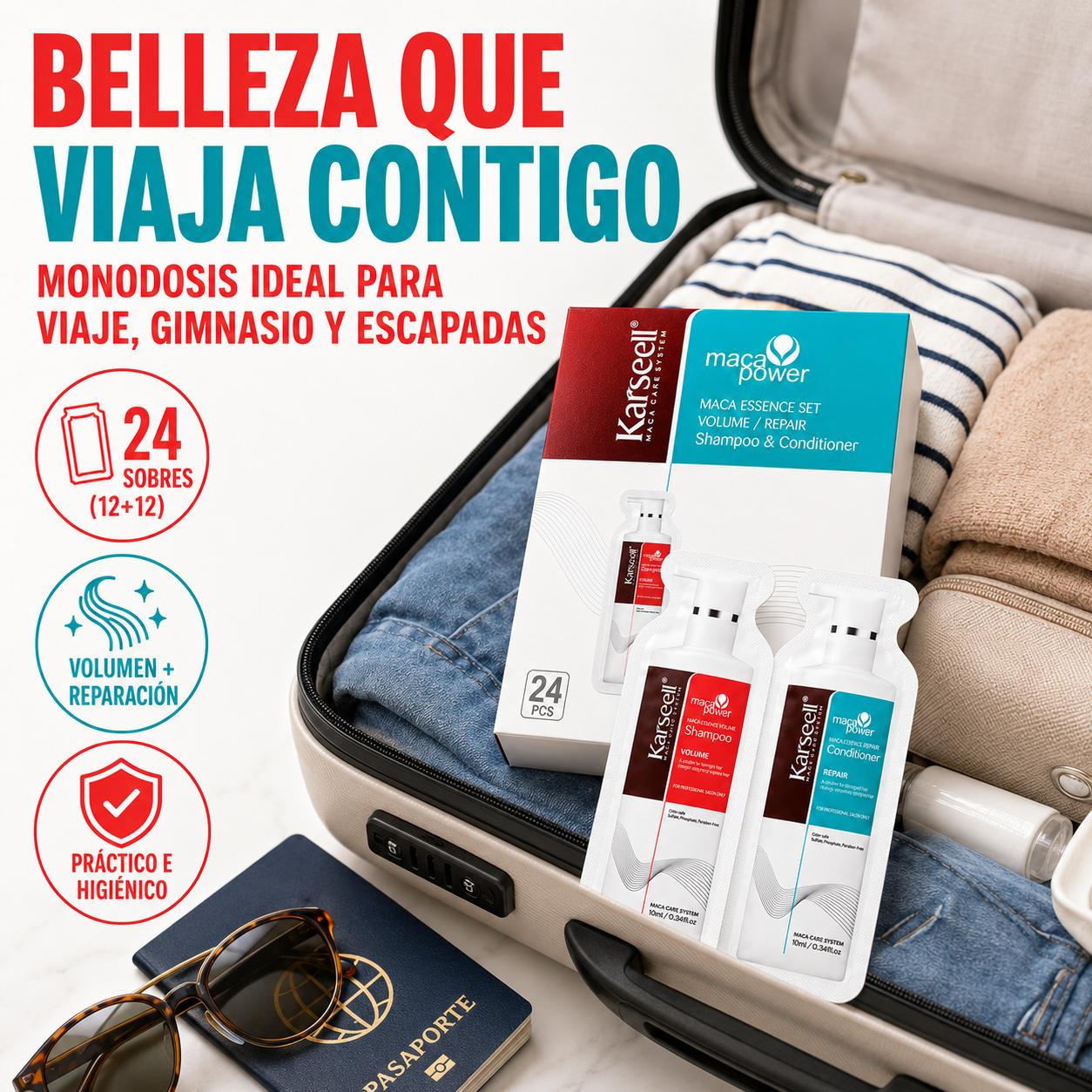 Pack 24 Dúos Champú Voluminizador y Acondicionador Reparador Monodosis 10ml