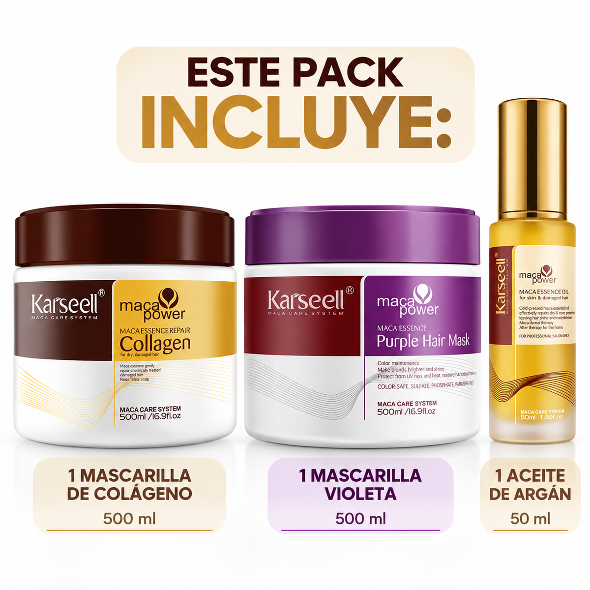 Pack Mascarilla Colágeno 500ml + Mascarilla Violeta 500ml + Sérum de Aceite de Argán 50ml