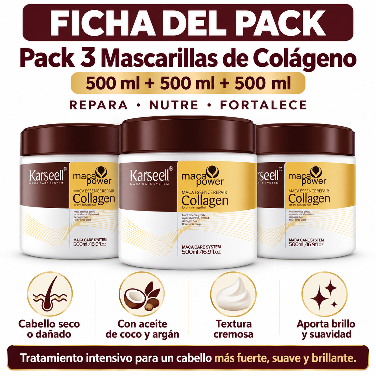 Pack 3 Mascarillas Capilares de Colágeno 500 ml (3 × 500 ml)