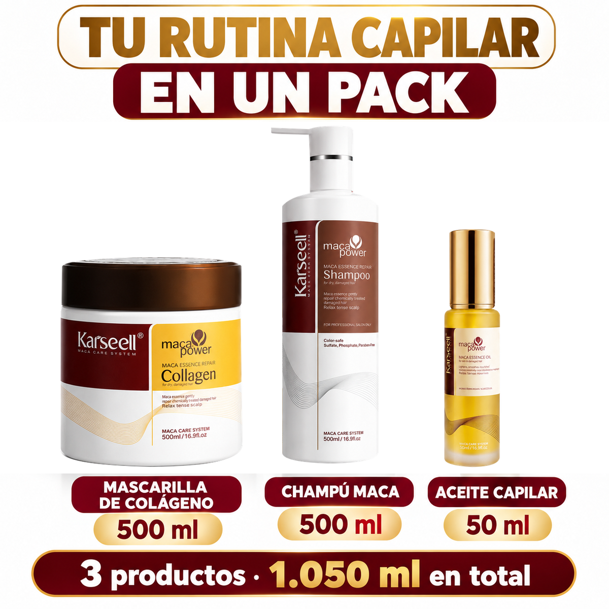 Confezione riparazione capelli: maschera al collagene 500ml + shampoo 500ml