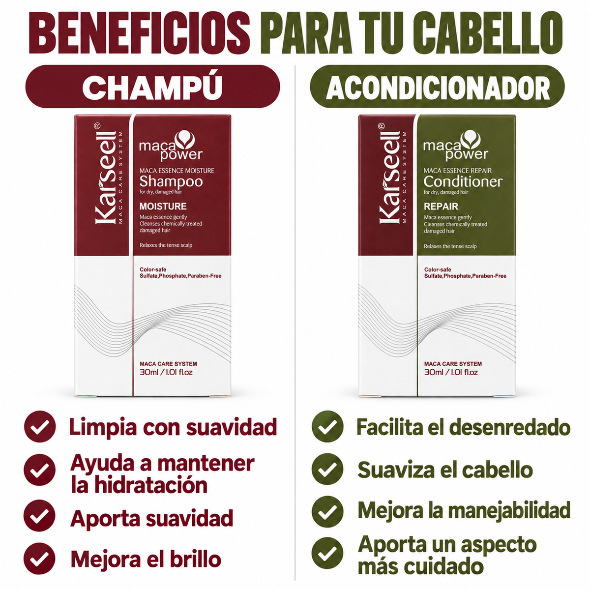 Pack Viaje - 5 Champú Maca 30 ml + 5 Acondicionador Maca 30 ml