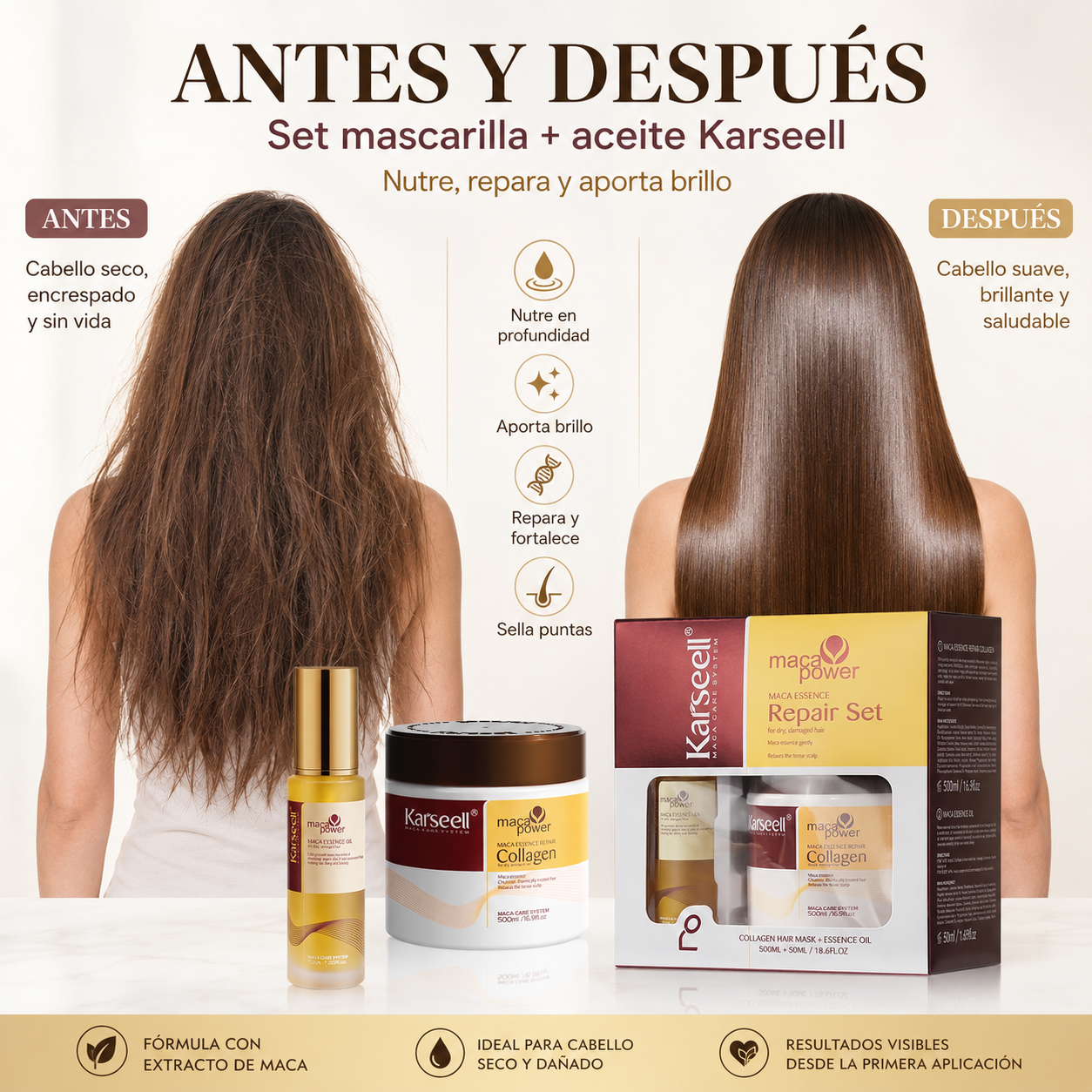 Pack Reparación Mascarilla Capilar de Colágeno 500ml + Sérum de Aceite de Argán 50ml