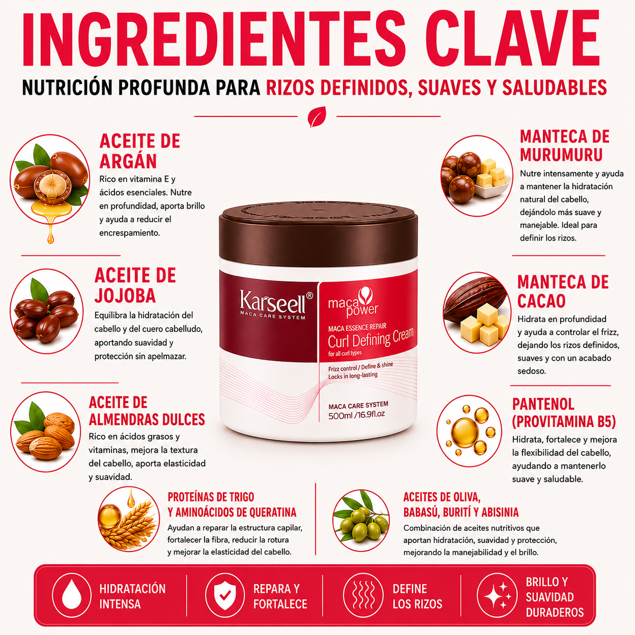 Crema Definidora de Rizos, Hidratante, Fijación Flexible 500ml