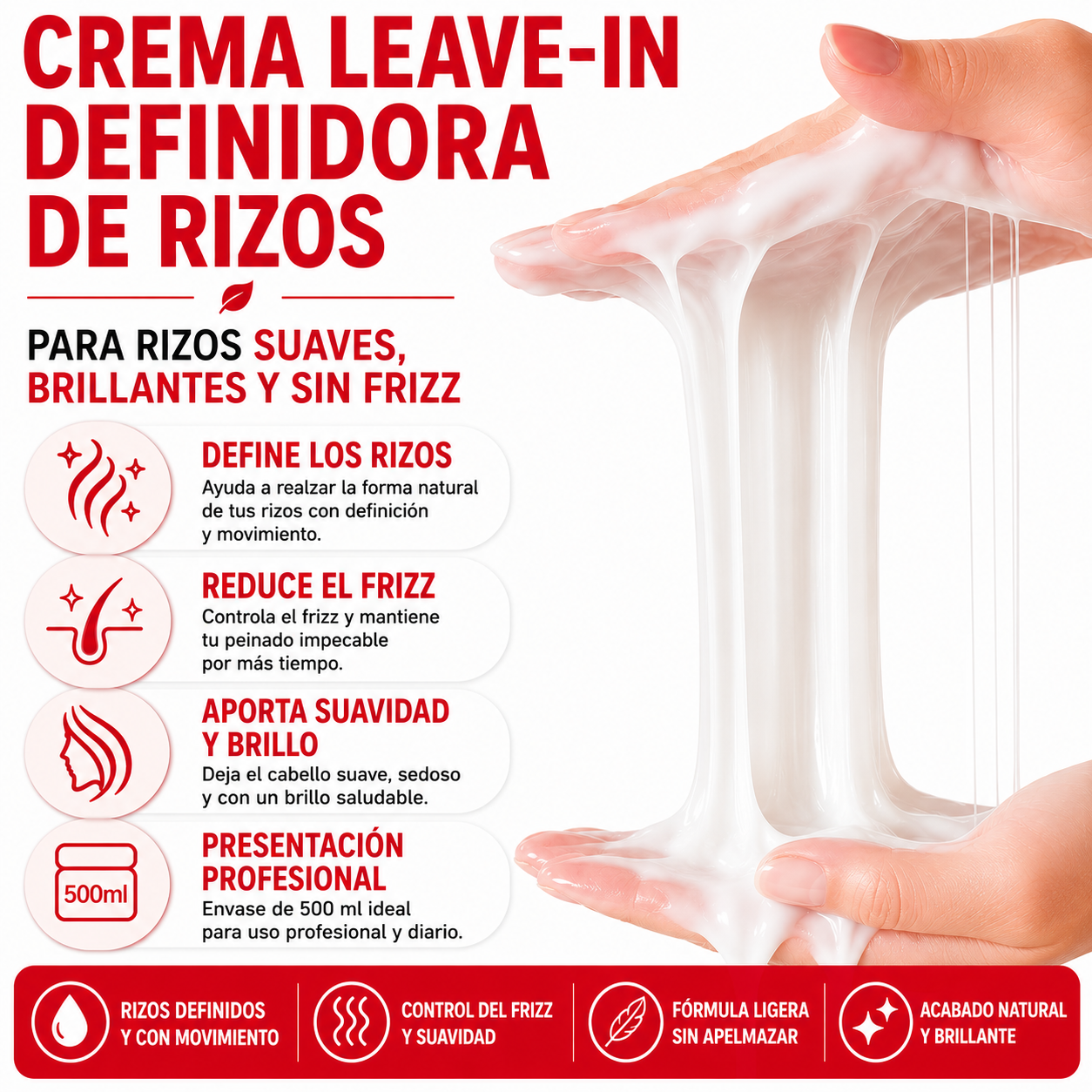 Crema Definidora de Rizos, Hidratante, Fijación Flexible 500ml