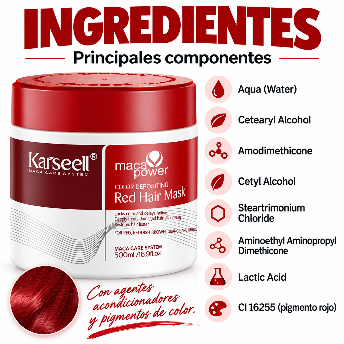 Mascarilla Capilar Pigmentante Roja 500 ml