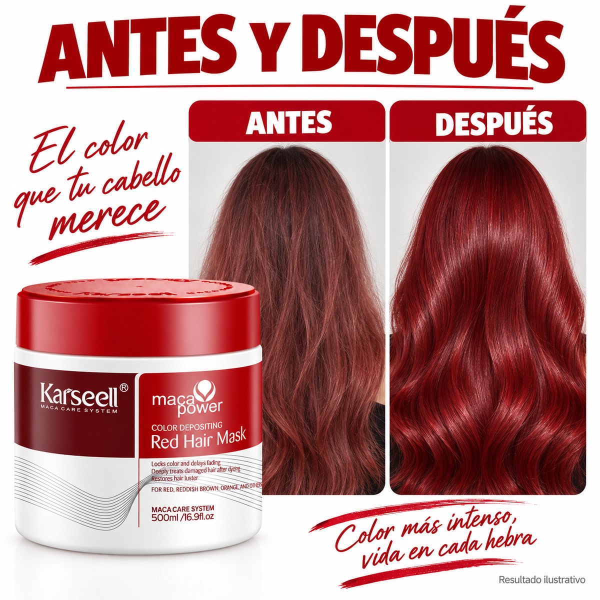Mascarilla Capilar Pigmentante Roja 500 ml