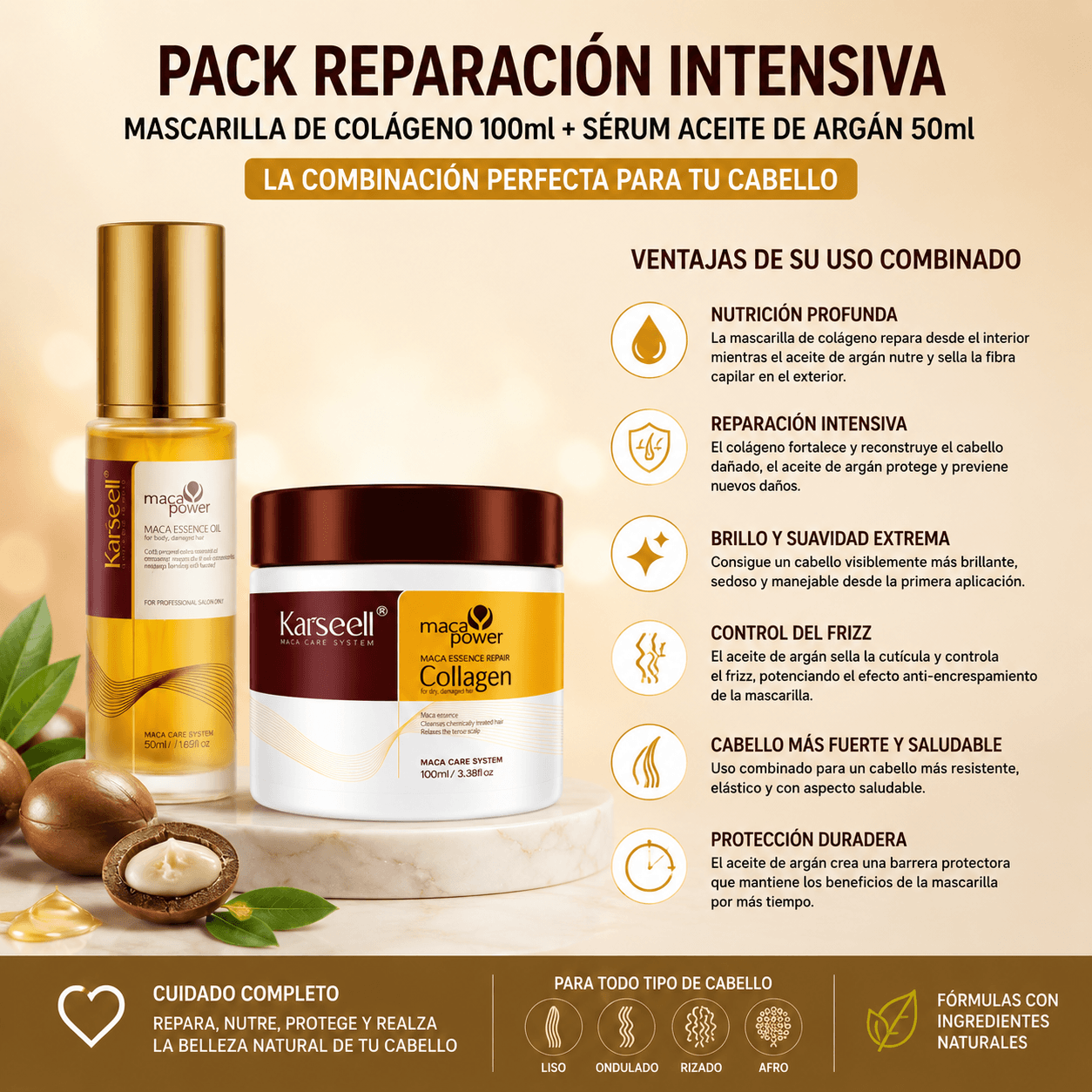 Pack reparación capilar mascarilla colágeno 100ml + sérum aceite de argán 50ml