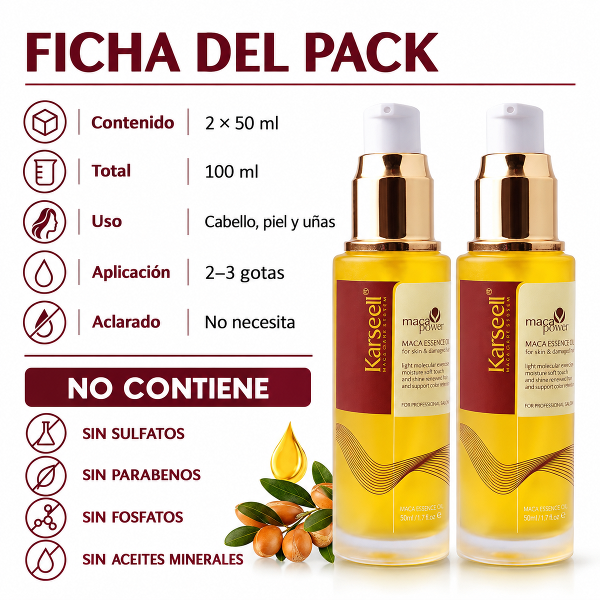 Pack 2 Sérums Capilares de Aceite de Argán 50 ml (2 × 50 ml)