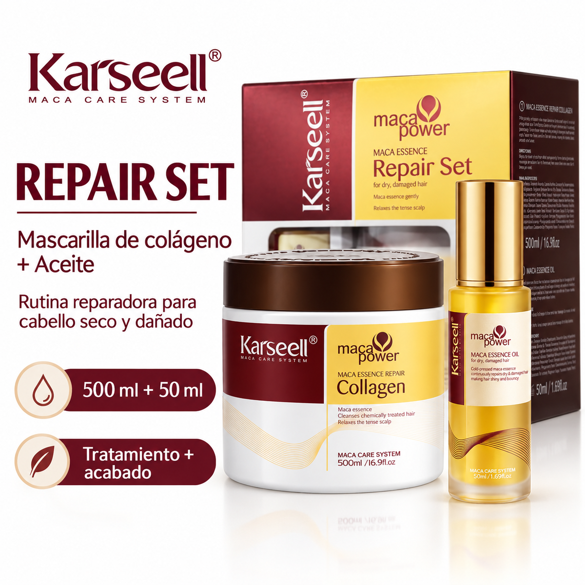 Pack Reparación Capilar: Mascarilla de Colágeno 500 ml + Sérum de Aceite de Argán 50 ml