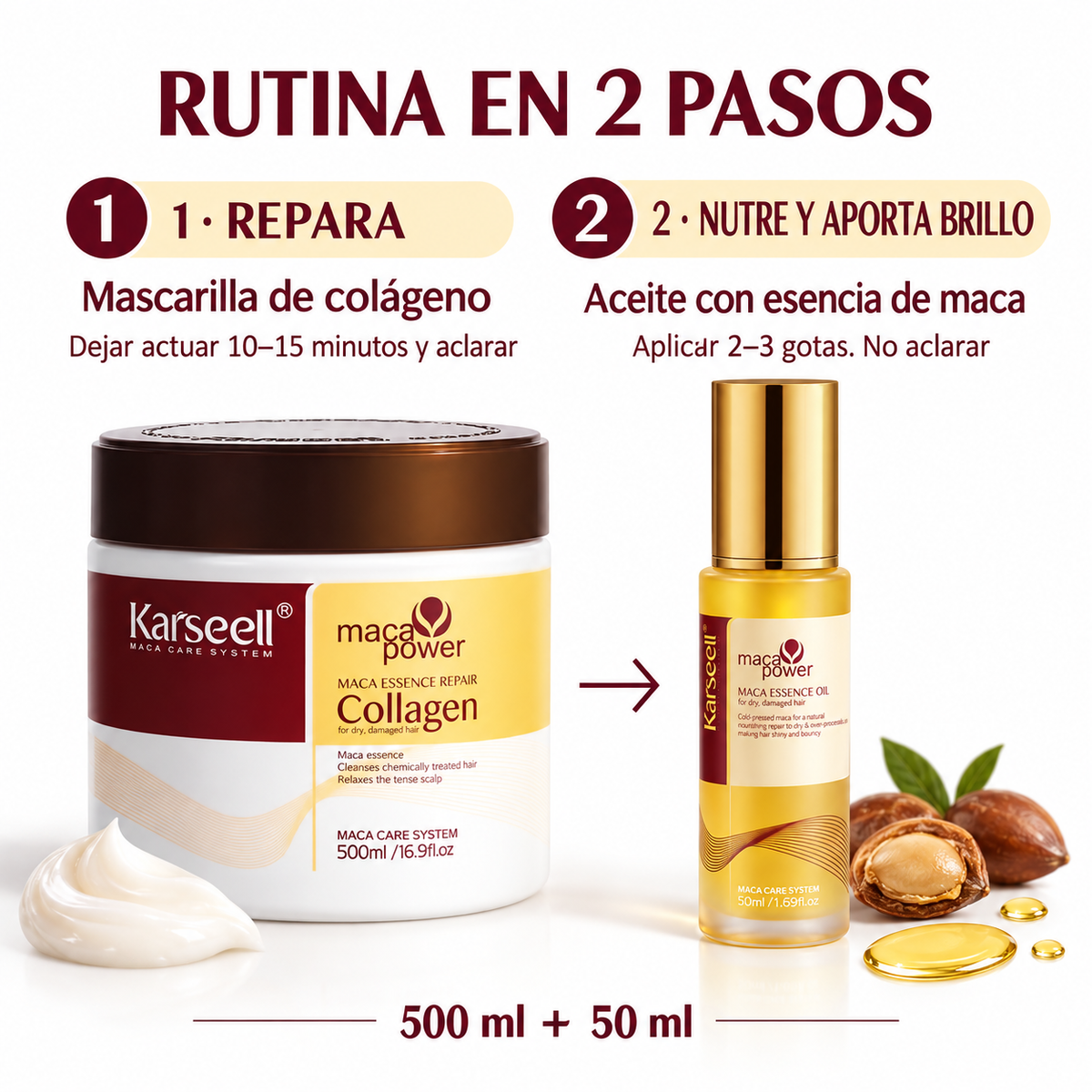 Pack Reparación Capilar: Mascarilla de Colágeno 500 ml + Sérum de Aceite de Argán 50 ml