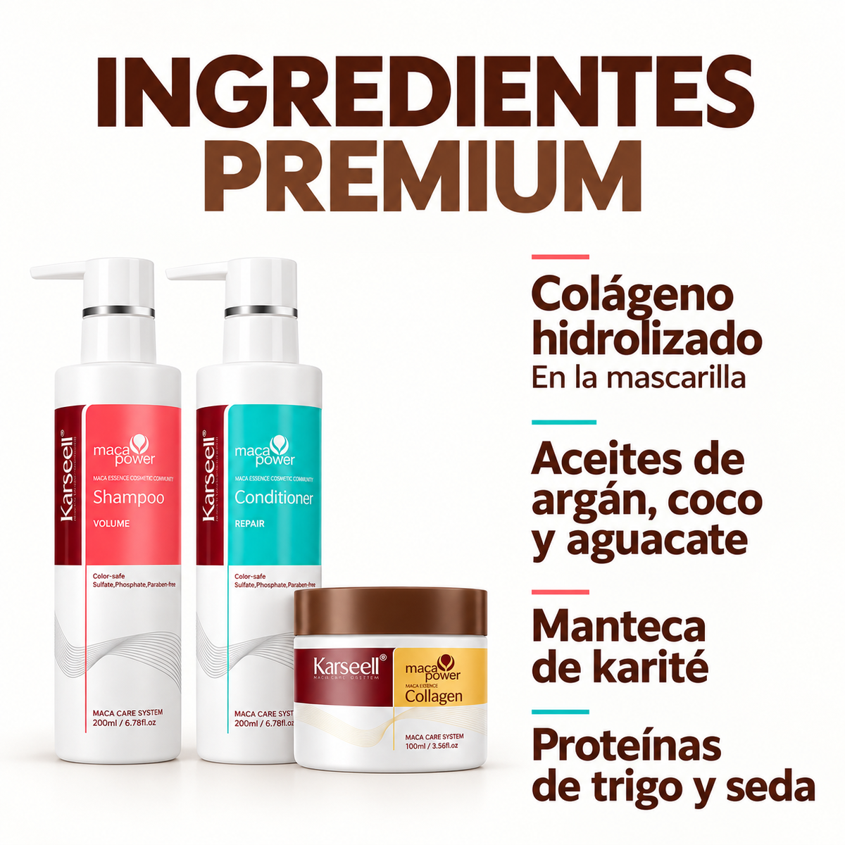 Pack Champú Volumen 200 ml + Acondicionador 200 ml + Mascarilla Colágeno 100 ml
