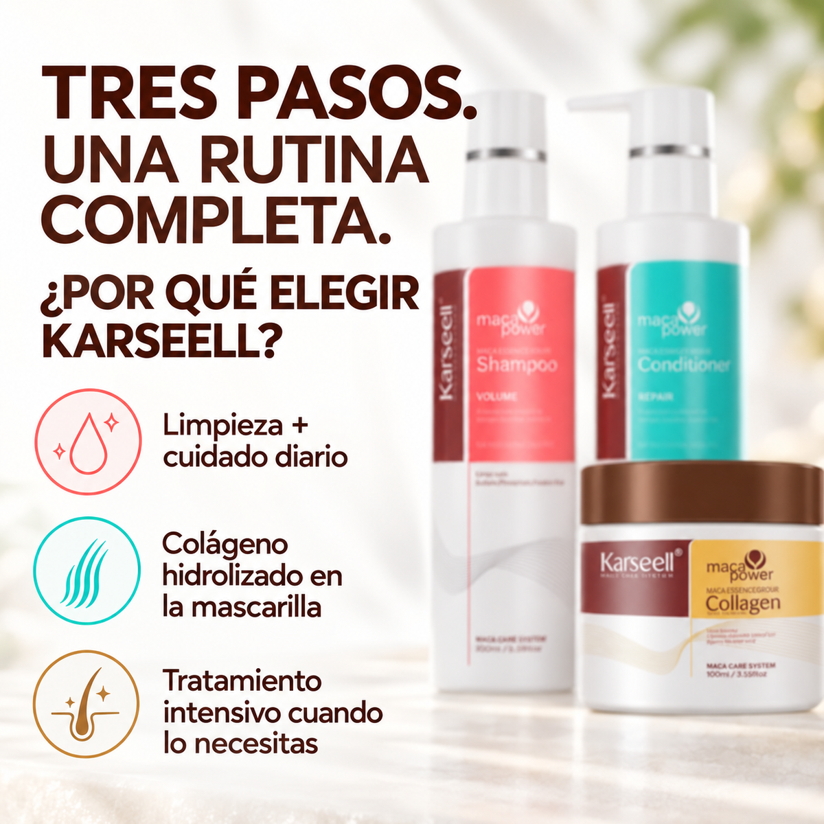 Pack Champú Volumen 200 ml + Acondicionador 200 ml + Mascarilla Colágeno 100 ml