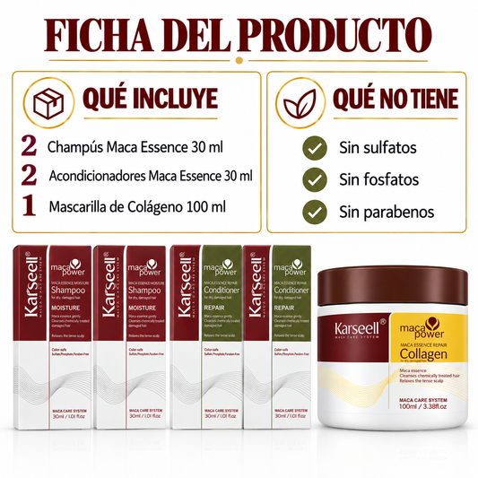 Pack Viaje - Mascarilla Colágeno 100ml + 2 Champús 30ml + 2 Acondicionadores 30ml