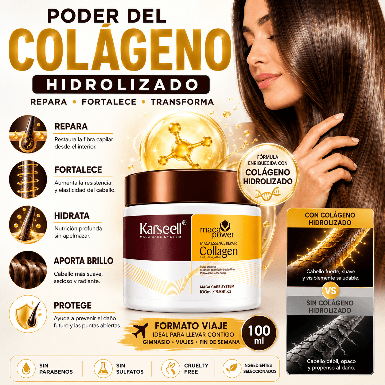 Paket Kollagen-Haarmaske + Volumen-Shampoo + Reparatur-Acondicioner