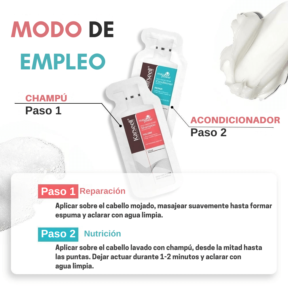 Paket mit 24 Duos Volumen-Shampoo und Reparatur-Acondicioner Monodosis