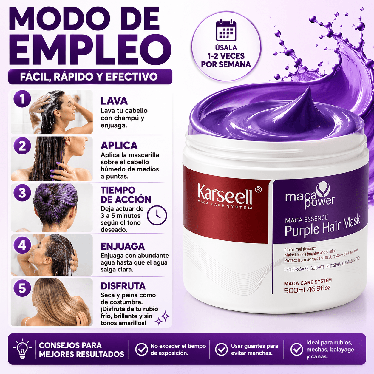 Mascarilla capilar violeta matizadora 500ml + aceite de argán 50ml