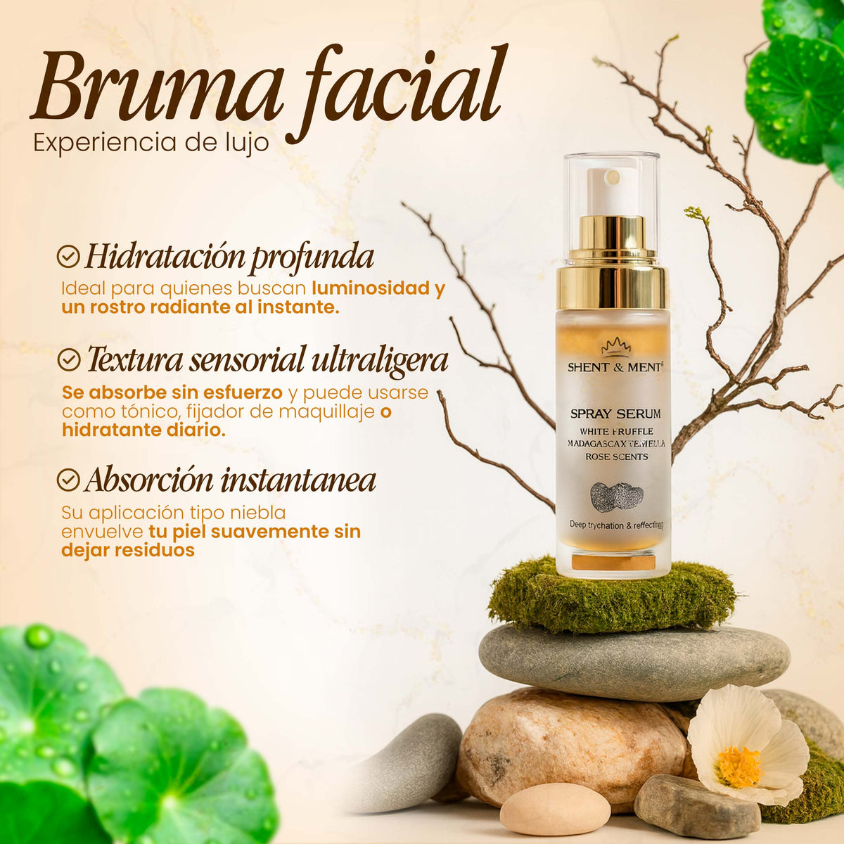 SHENT&MENT Sérum Facial en Spray de Trufa Blanca y Centella 100 ml