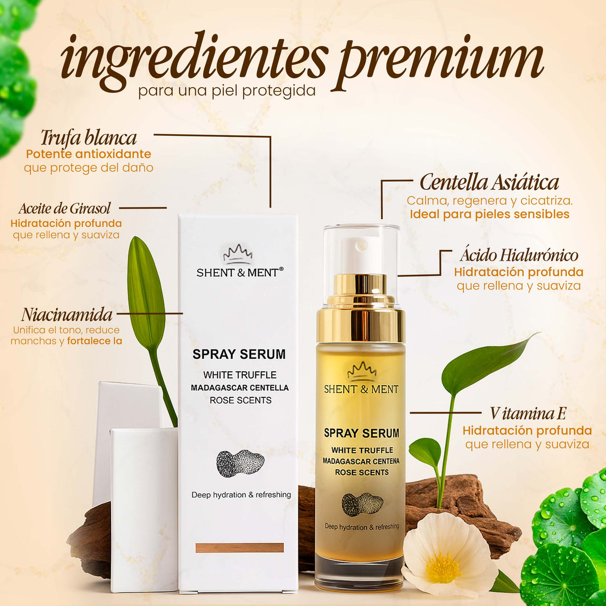 SHENT&MENT Sérum Facial en Spray de Trufa Blanca y Centella 100 ml