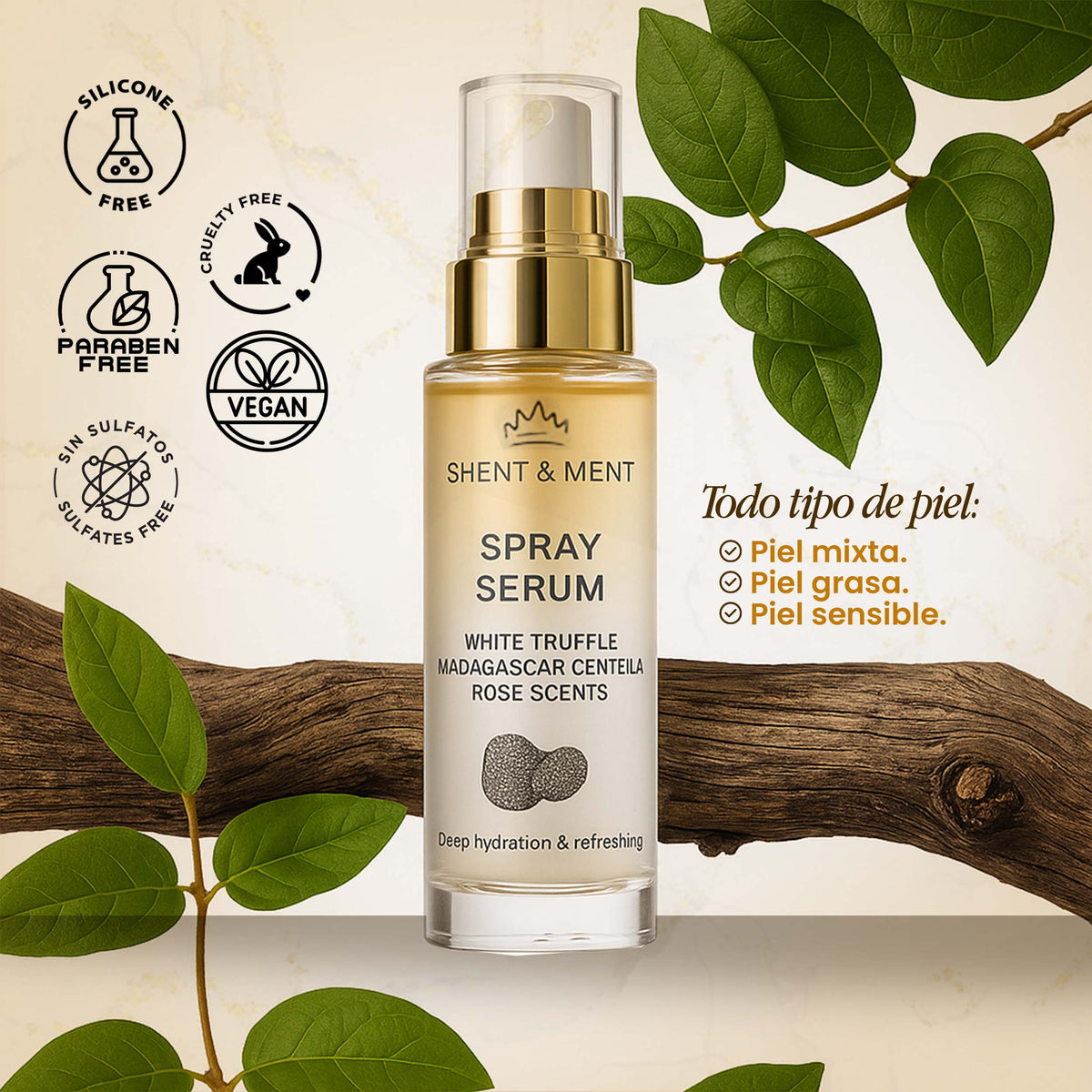 SHENT&MENT Sérum Facial en Spray de Trufa Blanca y Centella 100 ml