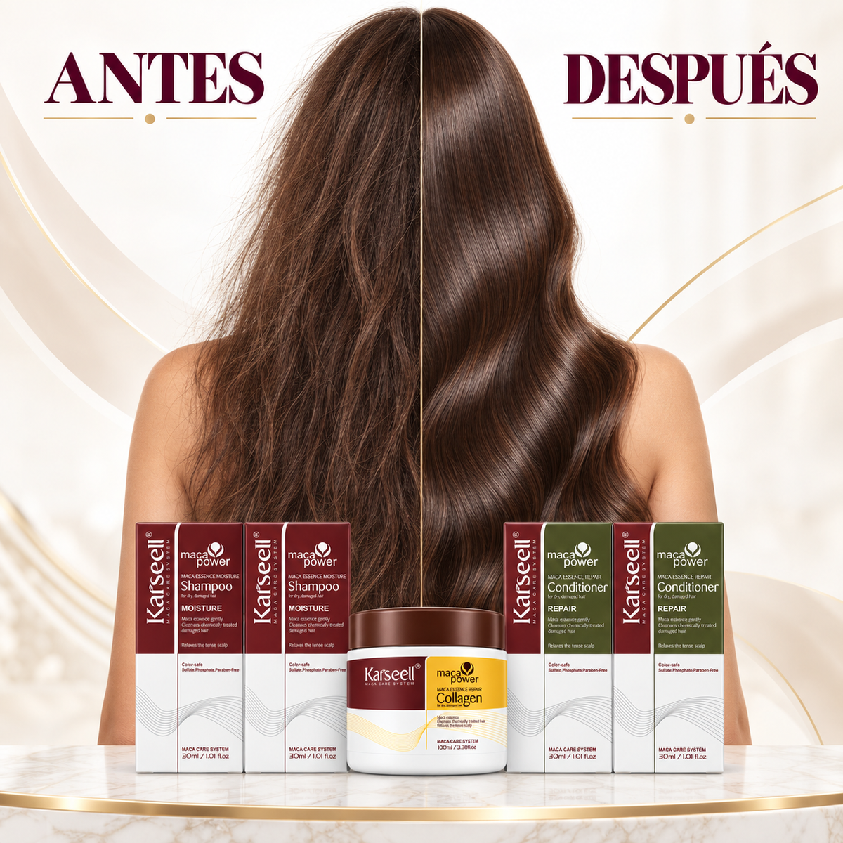 Pack Viaje - Mascarilla Colágeno 100ml + 2 Champús 30ml + 2 Acondicionadores 30ml