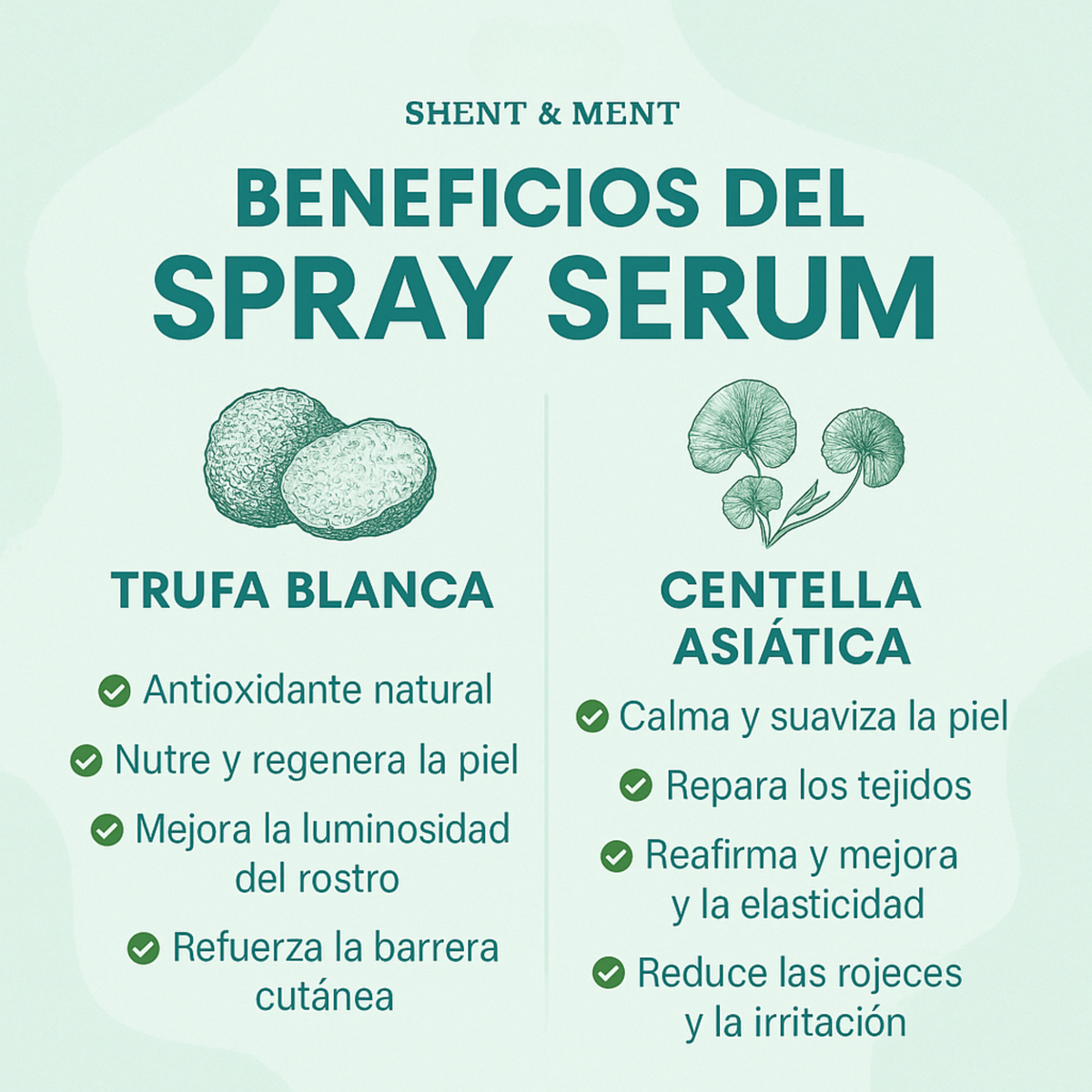 SHENT&MENT Sérum Facial en Spray de Trufa Blanca y Centella 100 ml