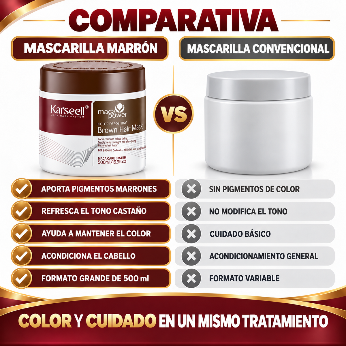 Mascarilla Capilar Pigmentante Marrón 500 ml