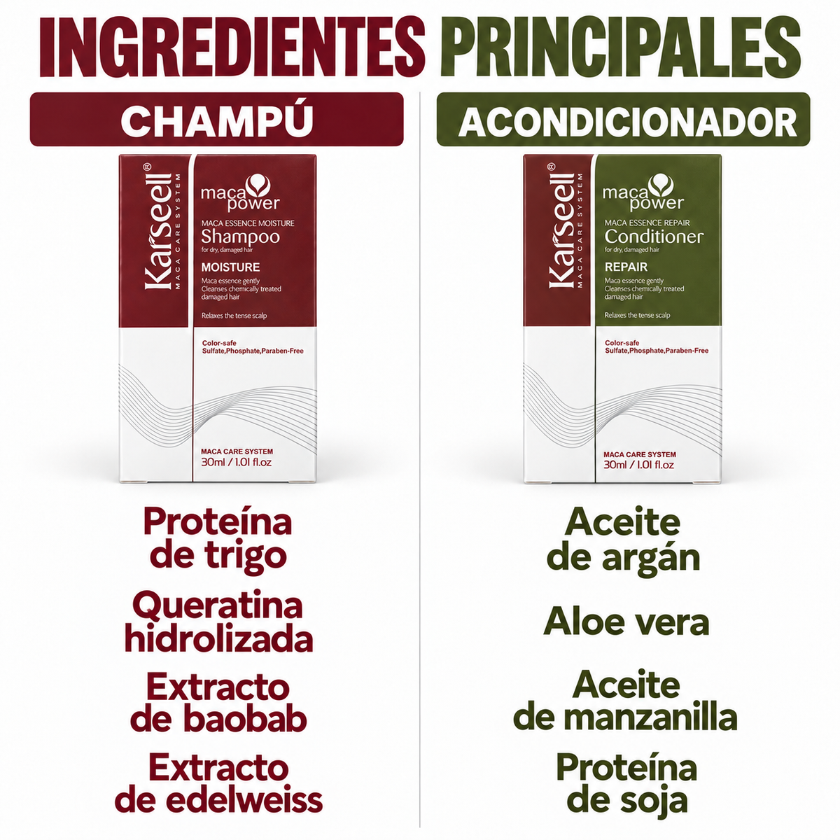 Pack Viaje - 5 Champú Maca 30 ml + 5 Acondicionador Maca 30 ml