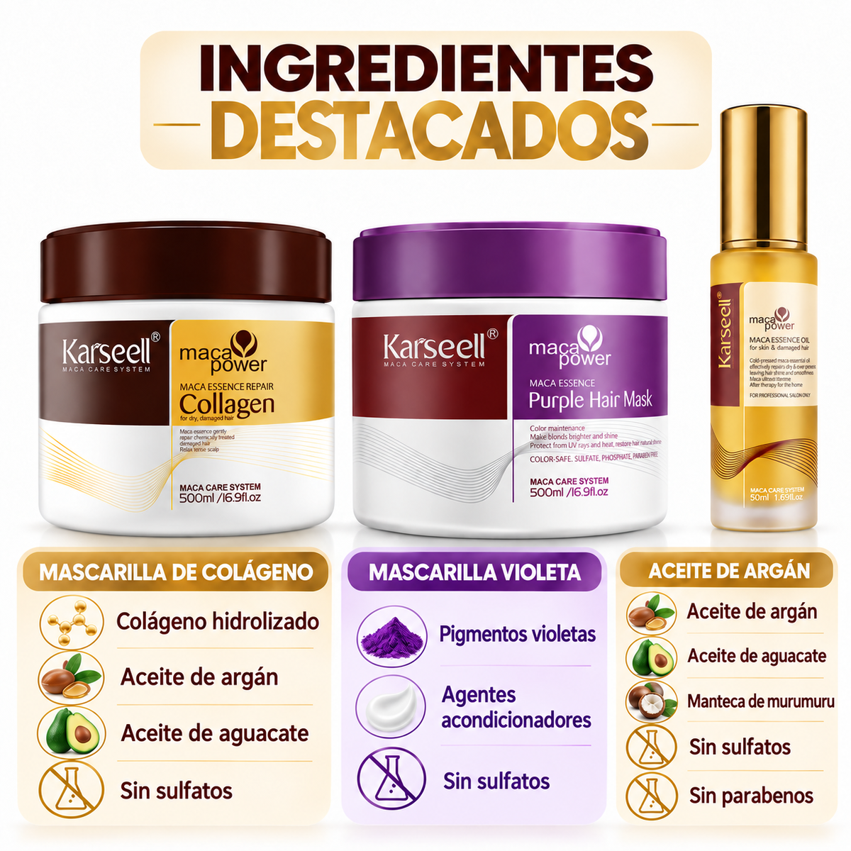 Pack Mascarilla Colágeno 500ml + Mascarilla Violeta 500ml + Sérum de Aceite de Argán 50ml