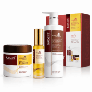 KARSEELL Pack Reparación Capilar Mascarilla Colágeno 500ml + Aceite de Argán 50ml + Champú 500ml Tratamiento Profesional Hidratación Anti-Frizz Brillo Espejo Cabello Seco Dañado