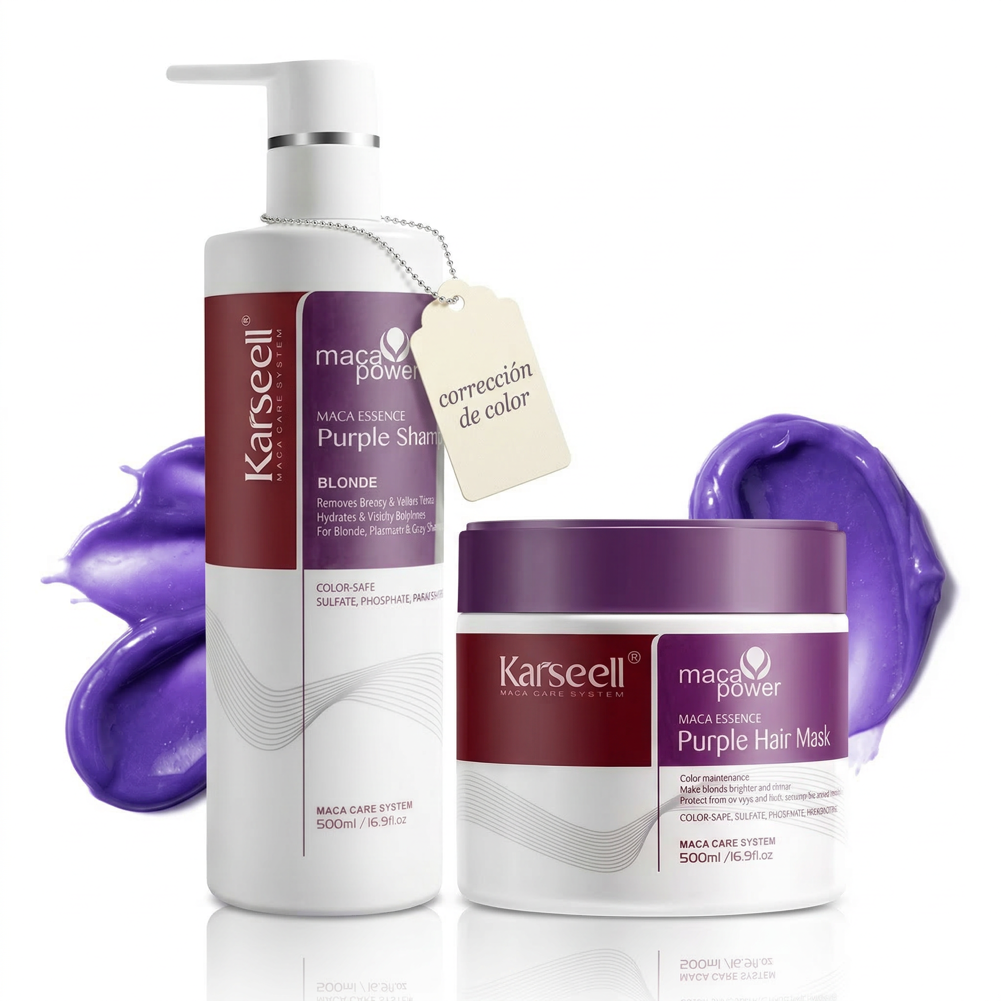 KARSEELL KARSEELL Pack Mascarilla Violeta 500 ml + Champú Violeta 500 ml Tratamiento Profesional Matizador Cabellos Rubios Decolorados Platinos Grises Tonos Amarillos Anaranjados Neutraliza Reflejos Cálidos Pigmentos Violetas