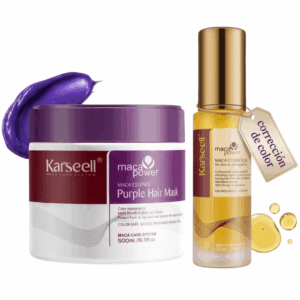 KARSEELL Mascarilla Capilar Violeta Matizadora Antiamarillo 500ml + Aceite de Argán 50ml Karité Hidratante Reparador Antifrizz Profesional Cabello Rubio Canas Decolorado Sin Sulfatos