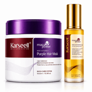 KARSEELL Mascarilla Capilar Violeta Matizadora Antiamarillo 500ml + Aceite de Argán 50ml Karité Hidratante Reparador Antifrizz Profesional Cabello Rubio Canas Decolorado Sin Sulfatos