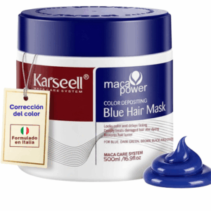KARSEELL Mascarilla Capilar Pigmentante Azul Acondicionadora Realza el Tono Azulado Nutritiva Hidratante Reparadora Antifrizz Cabello Seco Dañado Teñido Profesional 500ml