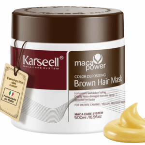 KARSEELL Mascarilla Capilar Pigmentante Marrón Acondicionadora Realza el Tono Castaño Nutritiva Hidratante Reparadora Antifrizz Brillo Cabello Seco Dañado Teñido Profesional 500ml
