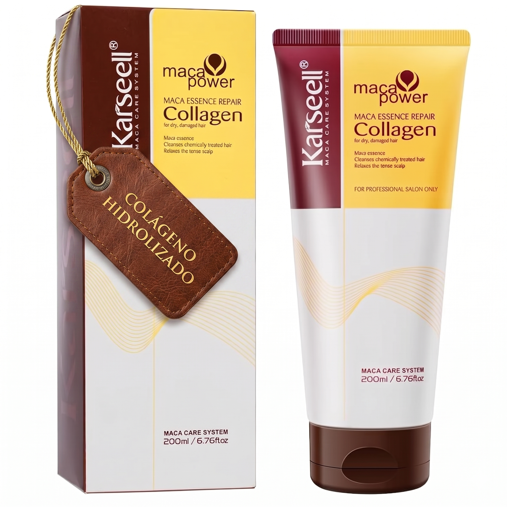 KARSEELL Mascarilla Capilar Profesional Colágeno Aceite Argán Coco Aguacate Keratina Karité Reparadora Nutritiva Hidratante Antifrizz Tratamiento Pelo Seco Dañado Teñido Alisado 200ml